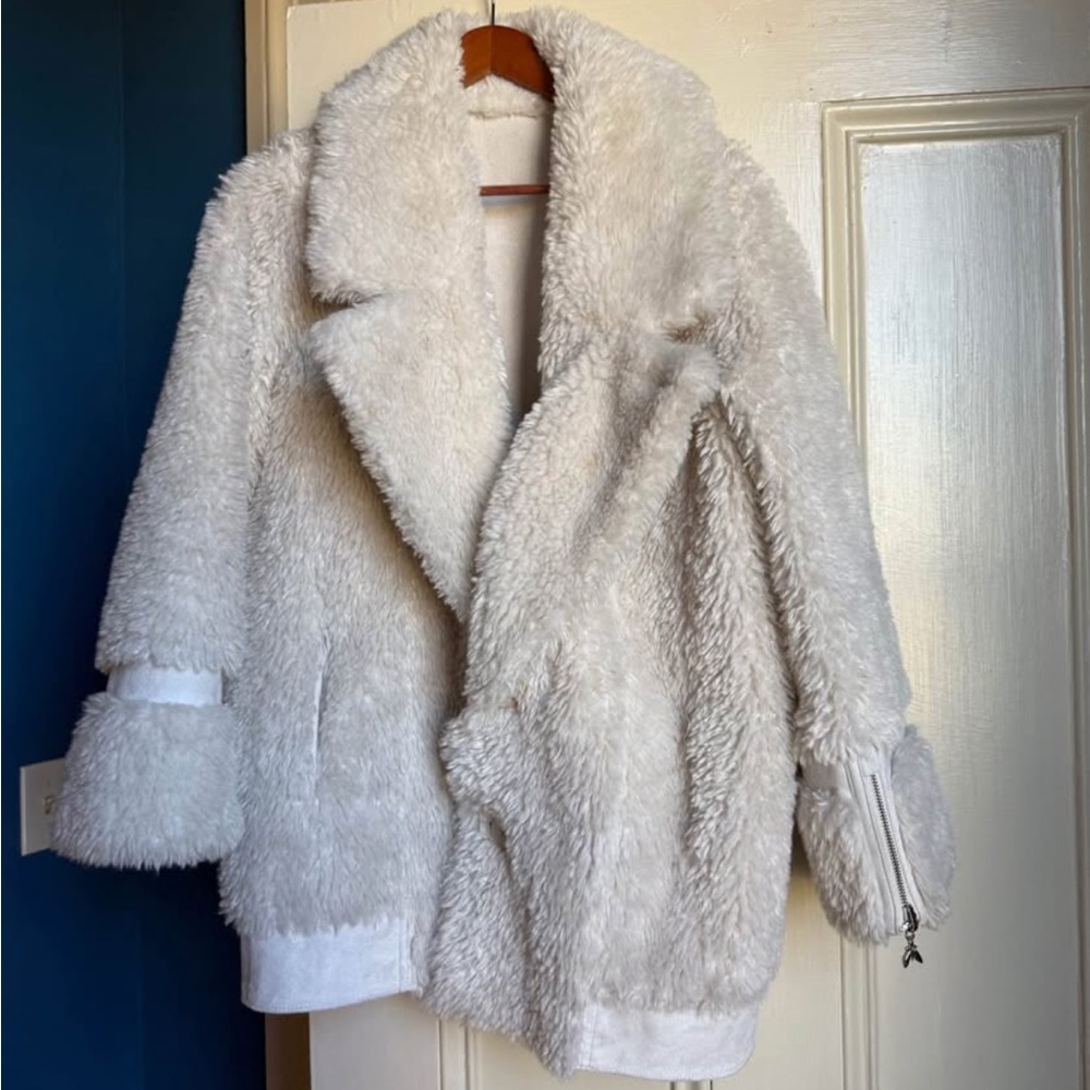 Women's Cream Shearling Coat by Patrizia Pepe